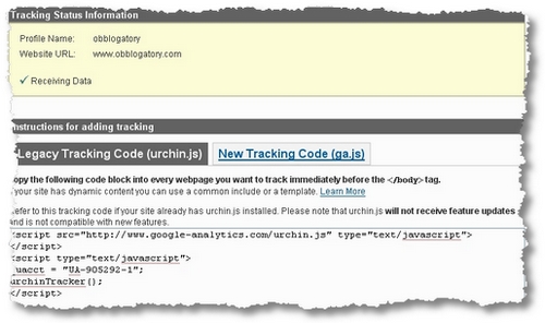 settings for tracking code