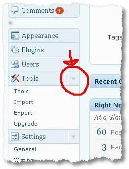 down arrow in wp admin