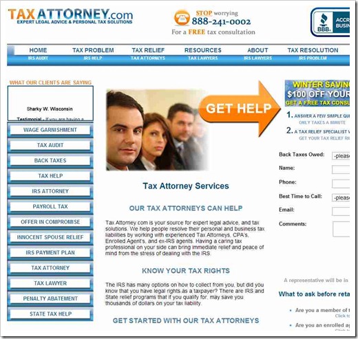 tax attorney dot com screenshot